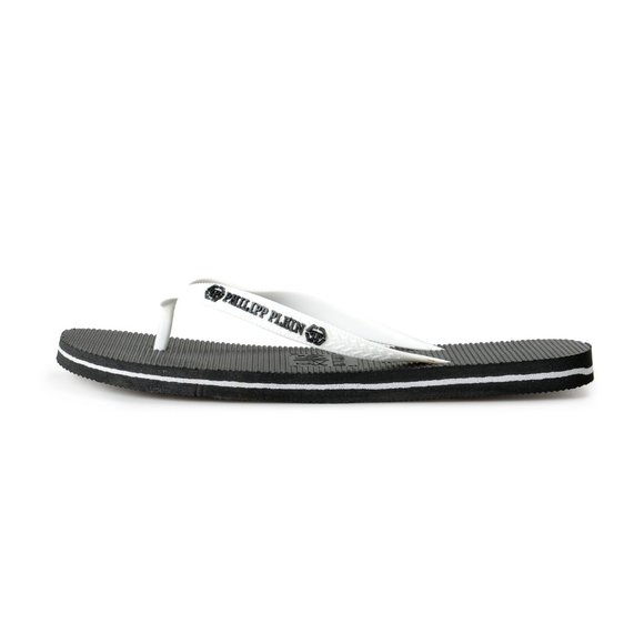 Philipp Plein Black/White Rubber Logo Print Flip Flops Shoes main image 6
